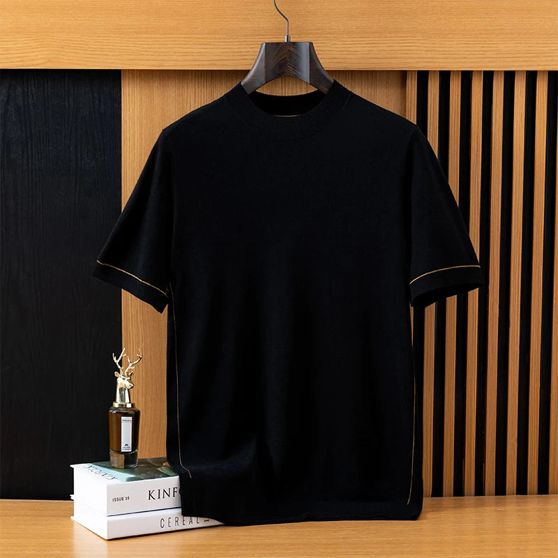 Men's Wool Knit Short Sleeve Sweater Tee