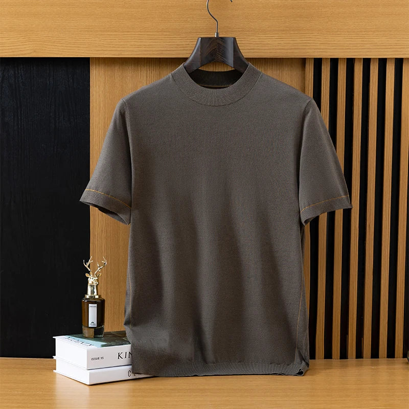 Men's Wool Knit Short Sleeve Sweater Tee