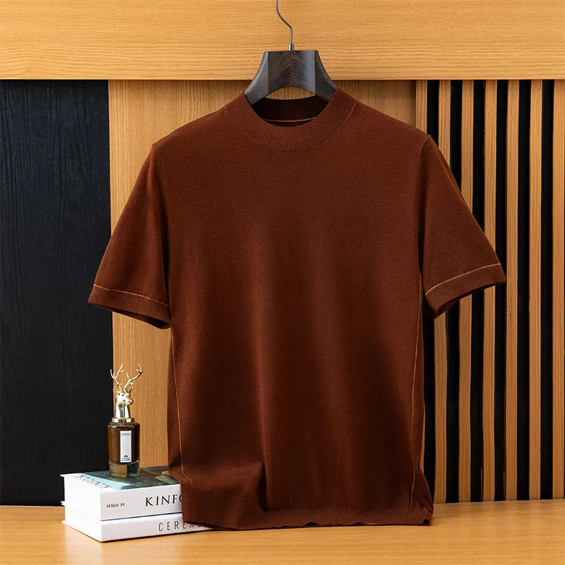 Men's Wool Knit Short Sleeve Sweater Tee