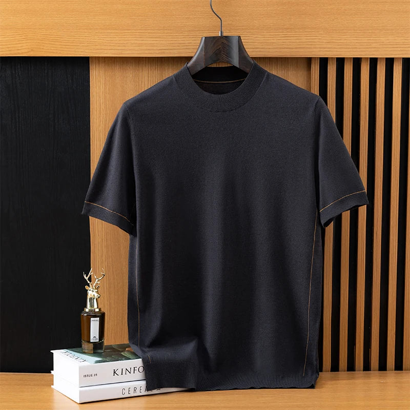 Men's Wool Knit Short Sleeve Sweater Tee