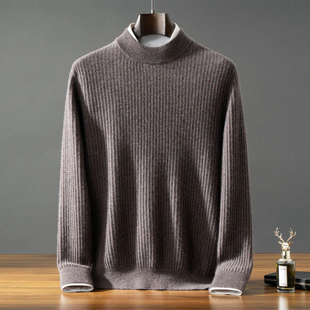 Men's 100% Baby Cashmere Ribbed Mock Neck Sweater