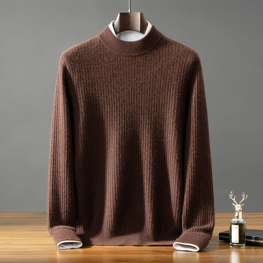 Men's 100% Baby Cashmere Ribbed Mock Neck Sweater