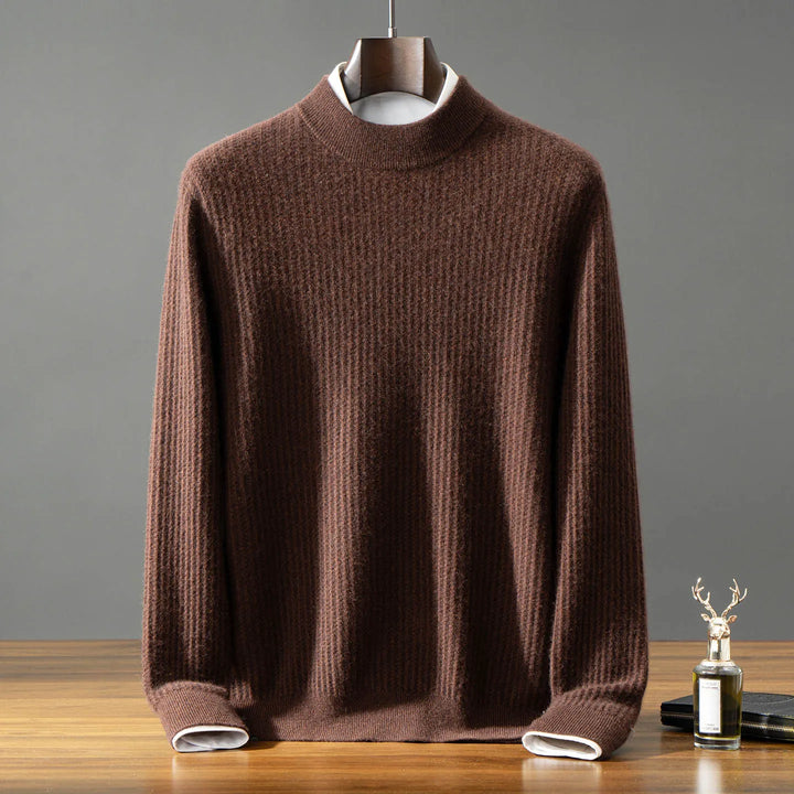 Men's 100% Baby Cashmere Ribbed Mock Neck Sweater