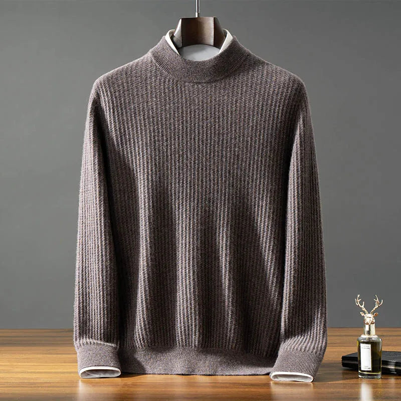 Men's 100% Baby Cashmere Ribbed Mock Neck Sweater