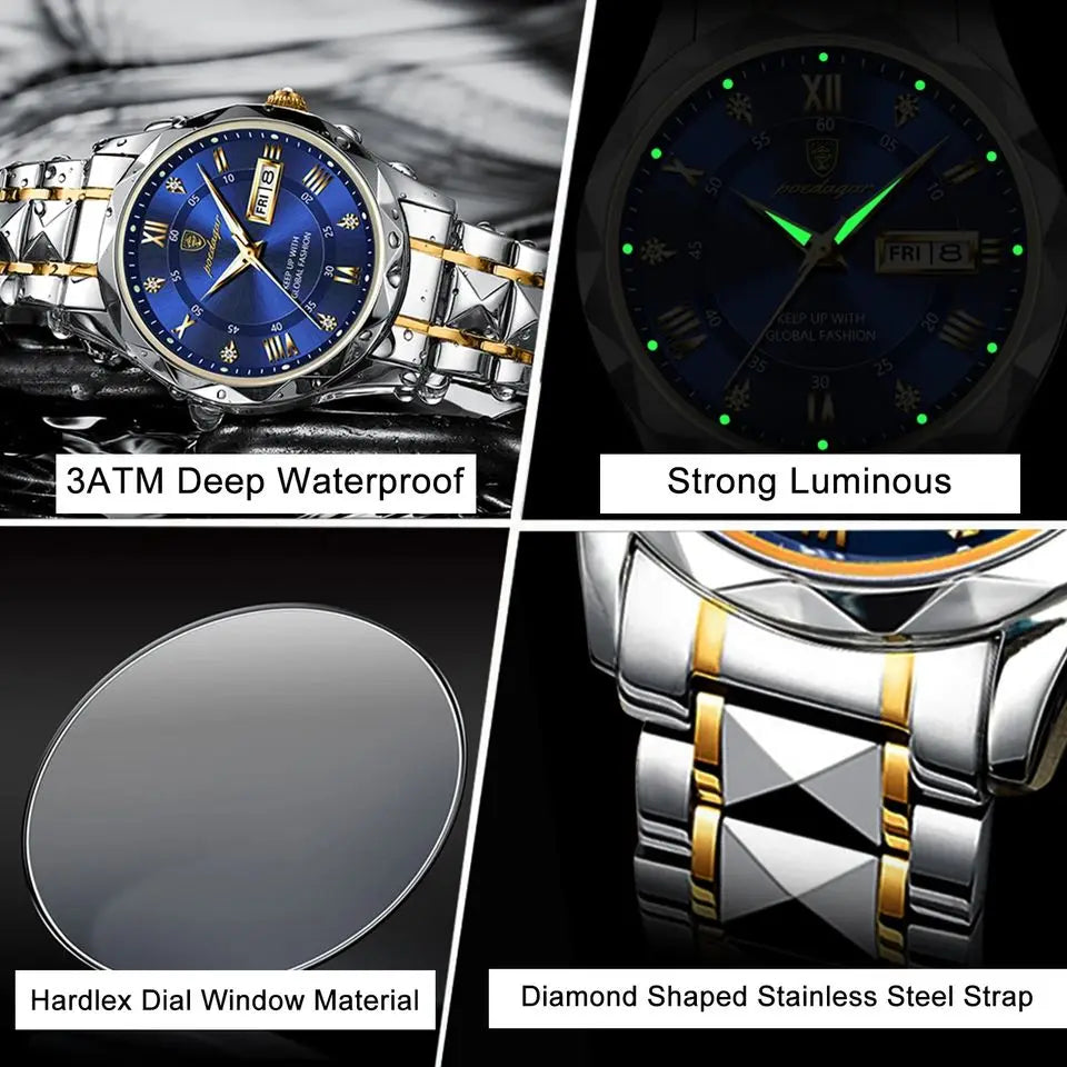Mens Waterproof Stainless Steel Quartz Watch