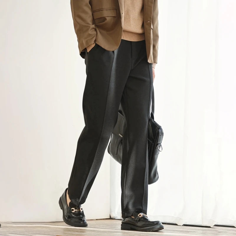 Men's Wool Blend Straight-Leg Knit Trousers