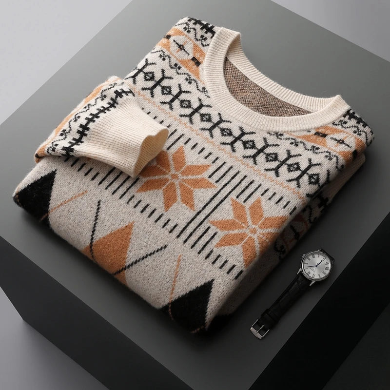 Men's Wool Cashmere Jacquard Crewneck Sweater