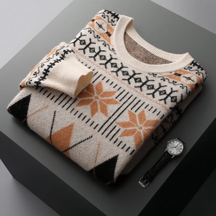 Men's Wool Cashmere Jacquard Crewneck Sweater