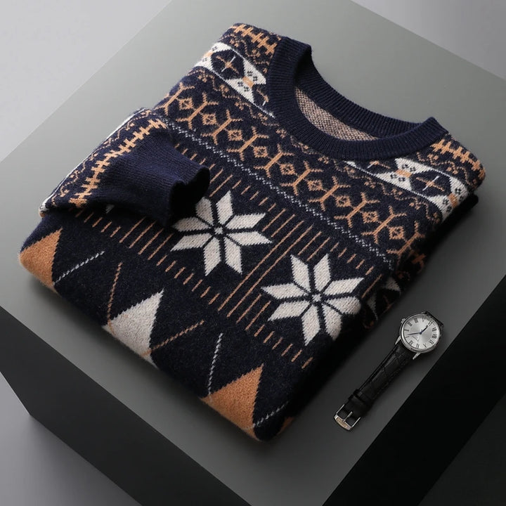 Men's Wool Cashmere Jacquard Crewneck Sweater