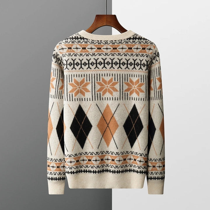 Men's Wool Cashmere Jacquard Crewneck Sweater