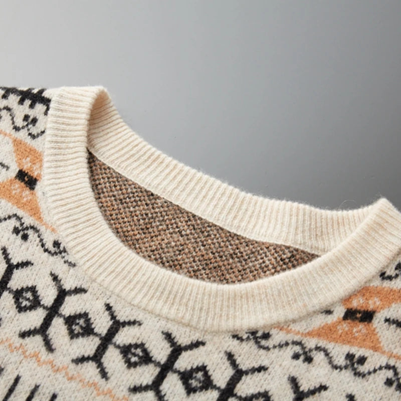Men's Wool Cashmere Jacquard Crewneck Sweater