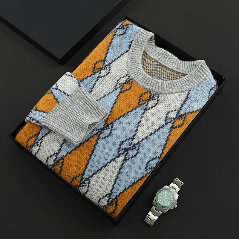 Merino Wool Argyle Knit Sweater