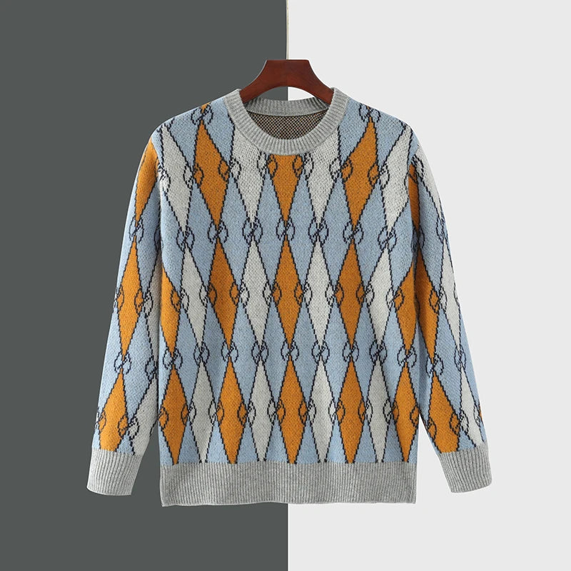 Merino Wool Argyle Knit Sweater