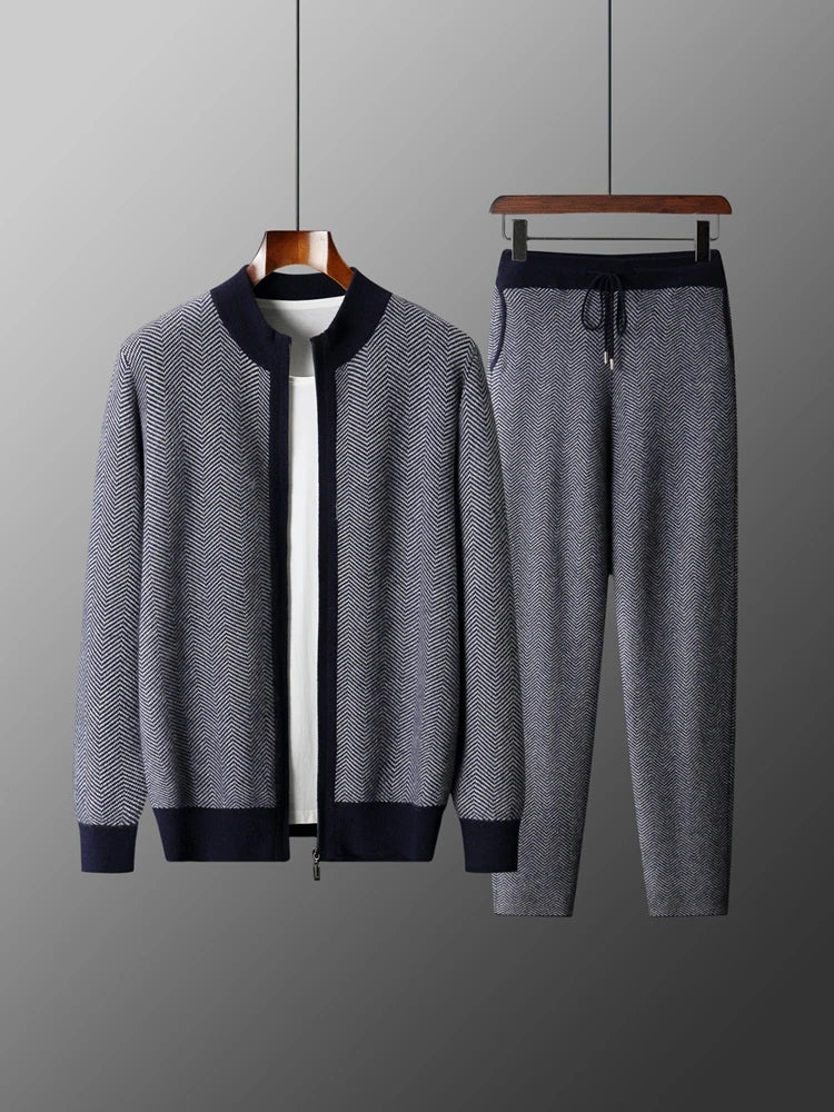 Merino Wool Cardigan Tracksuit Set