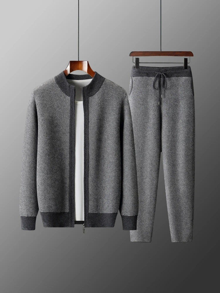 Merino Wool Cardigan Tracksuit Set