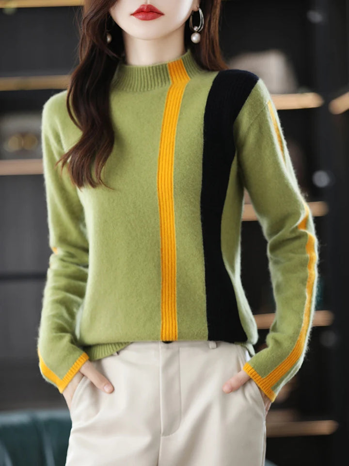 Merino Wool Colorblock Turtleneck Sweater
