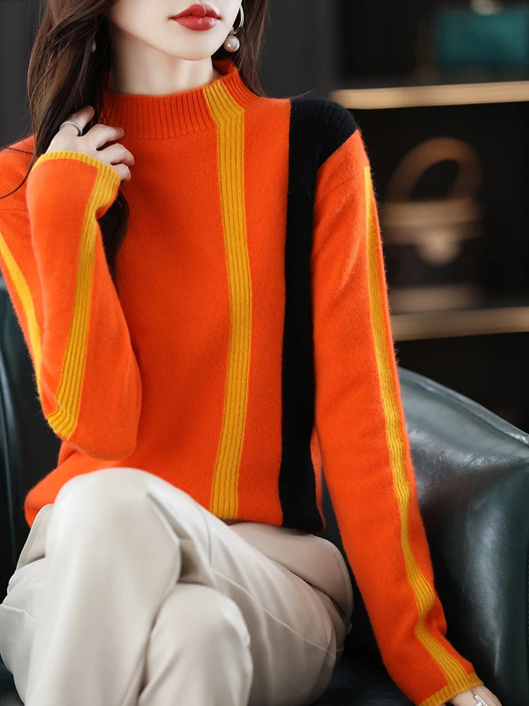 Merino Wool Colorblock Turtleneck Sweater