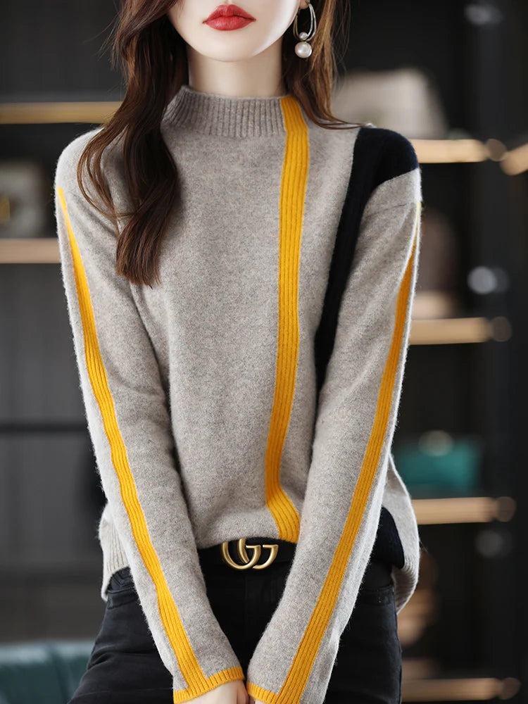 Merino Wool Colorblock Turtleneck Sweater