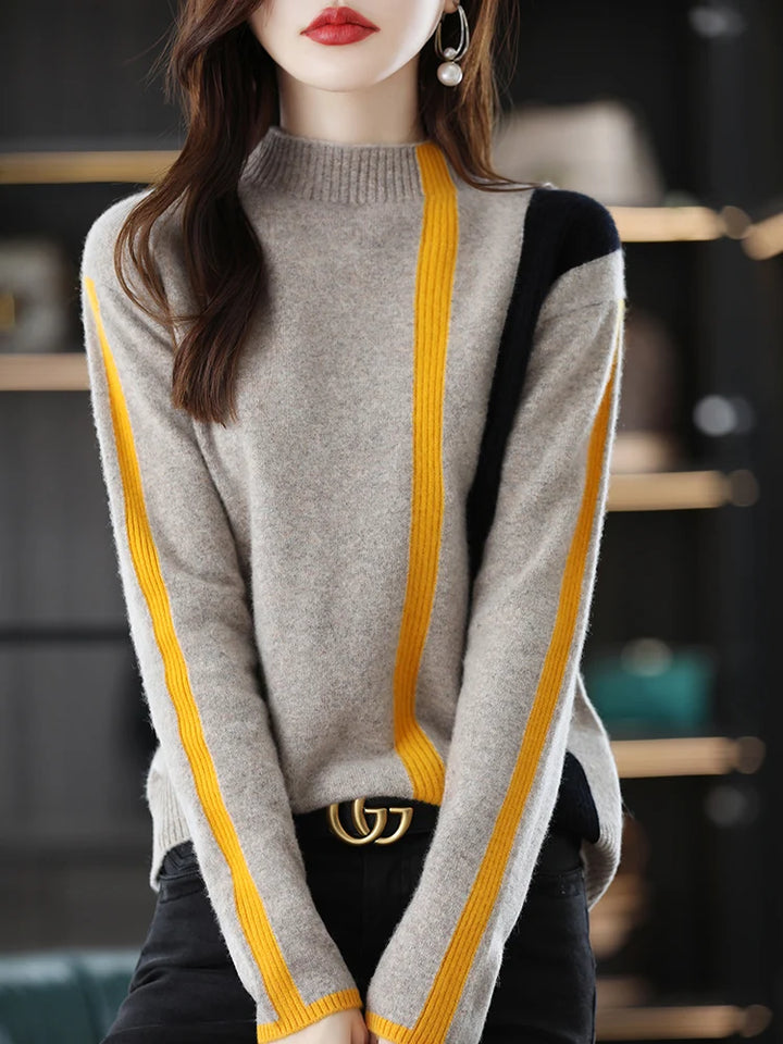 Merino Wool Colorblock Turtleneck Sweater