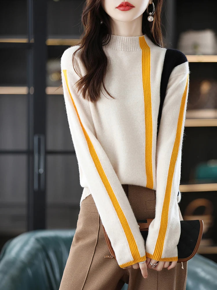 Merino Wool Colorblock Turtleneck Sweater