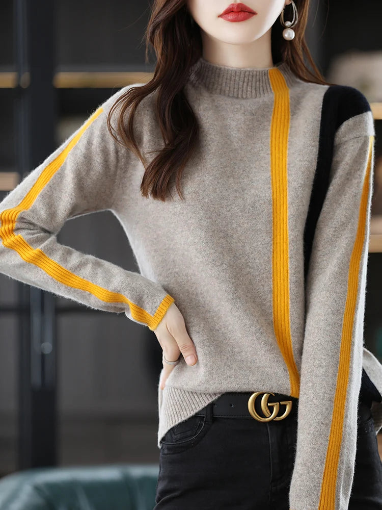 Merino Wool Colorblock Turtleneck Sweater