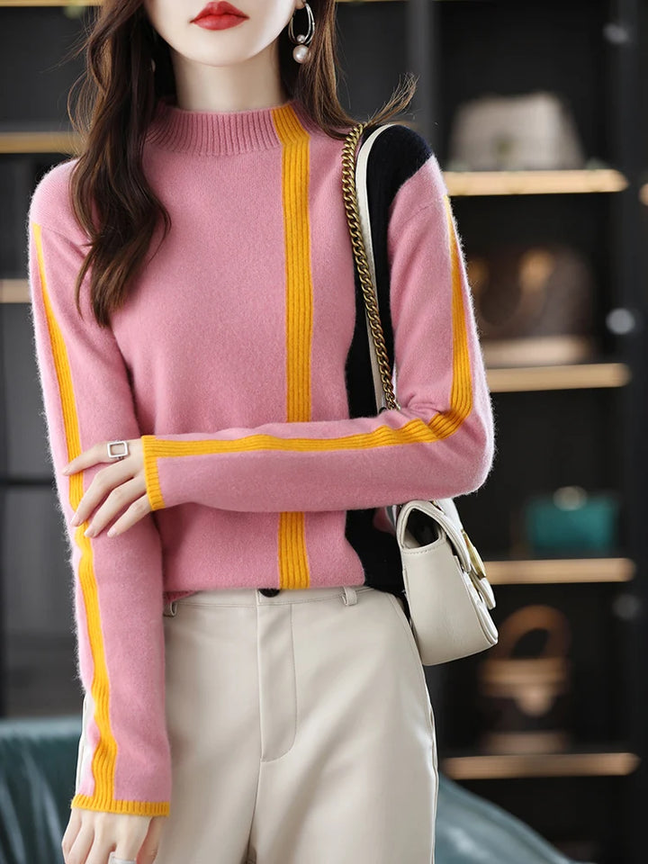 Merino Wool Colorblock Turtleneck Sweater