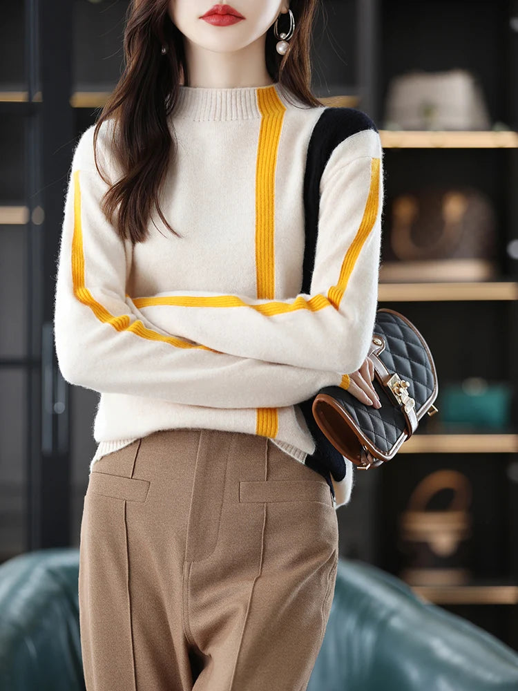 Merino Wool Colorblock Turtleneck Sweater