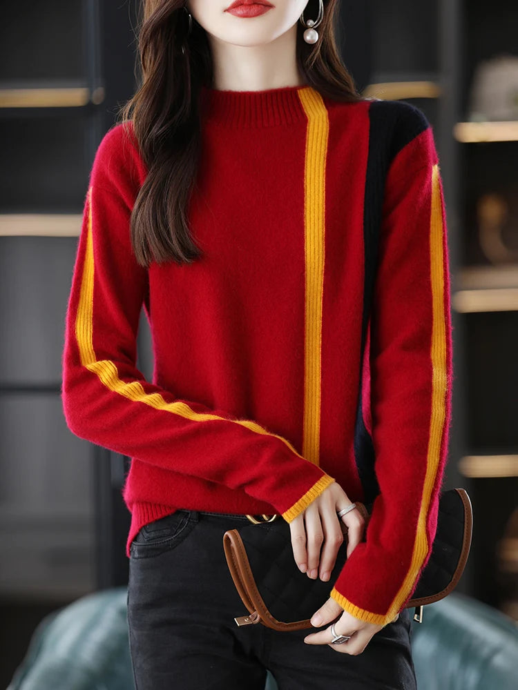 Merino Wool Colorblock Turtleneck Sweater