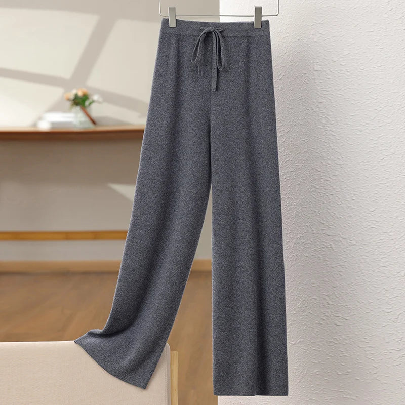 Merino Wool High Waisted Knit Trousers