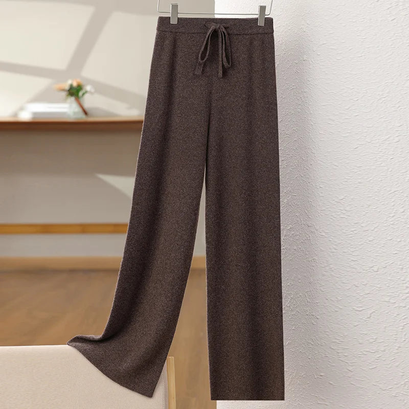 Merino Wool High Waisted Knit Trousers