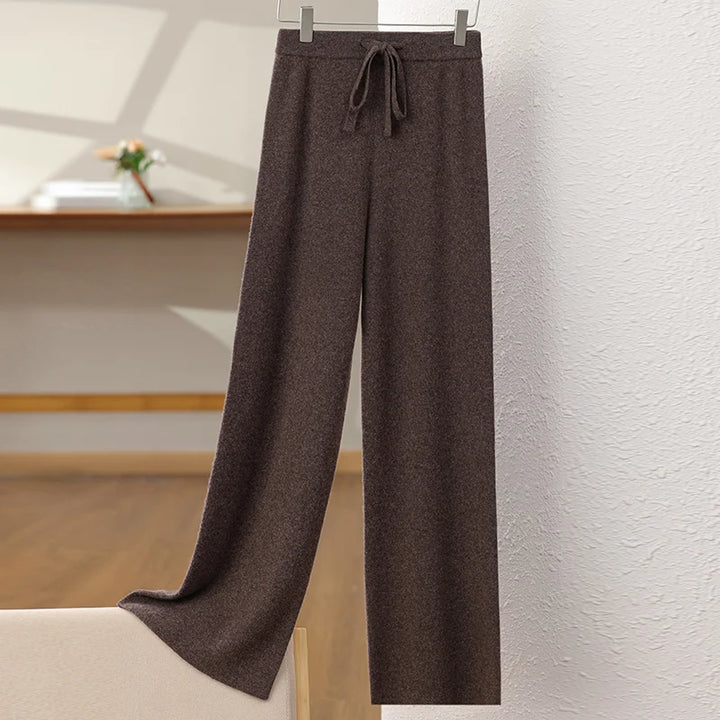 Merino Wool High Waisted Knit Trousers