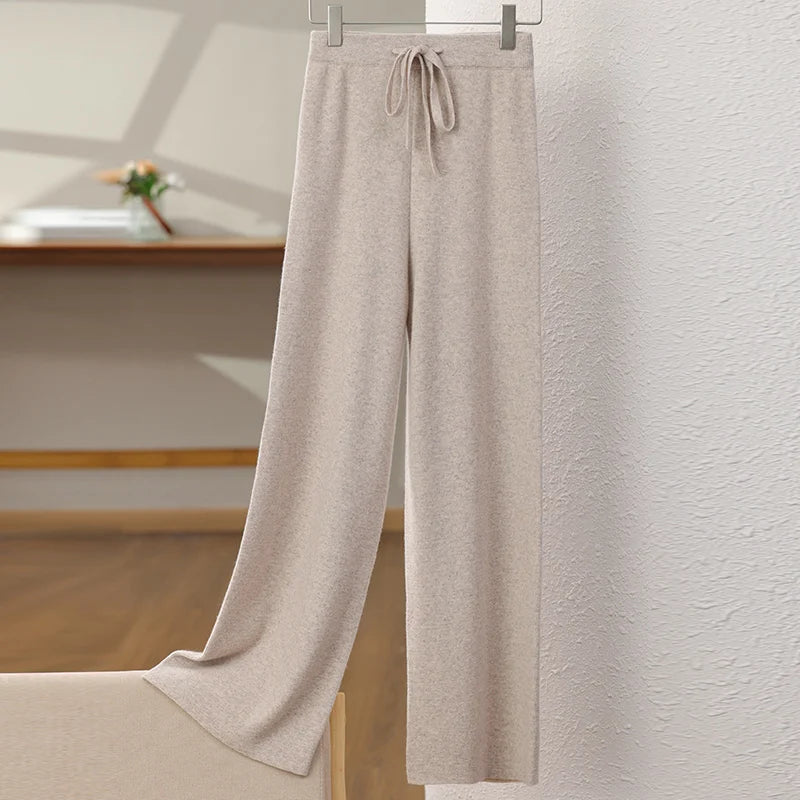 Merino Wool High Waisted Knit Trousers