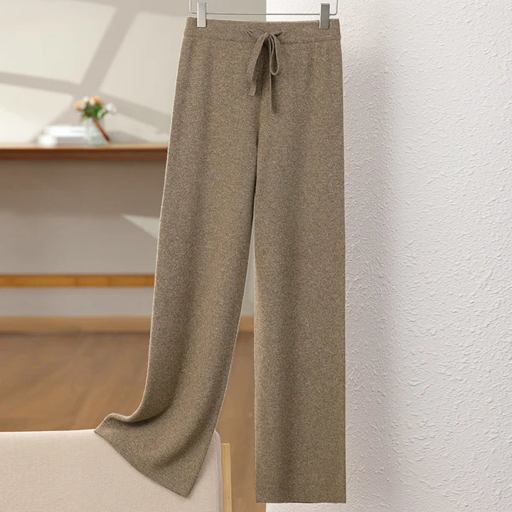 Merino Wool High Waisted Knit Trousers