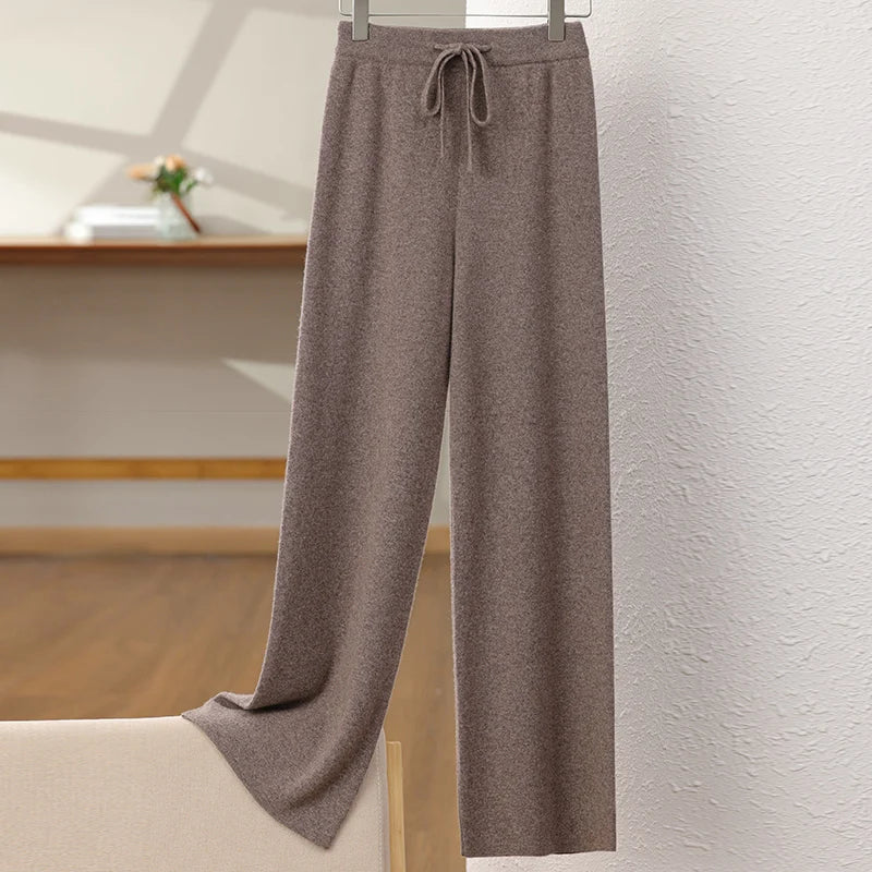 Merino Wool High Waisted Knit Trousers