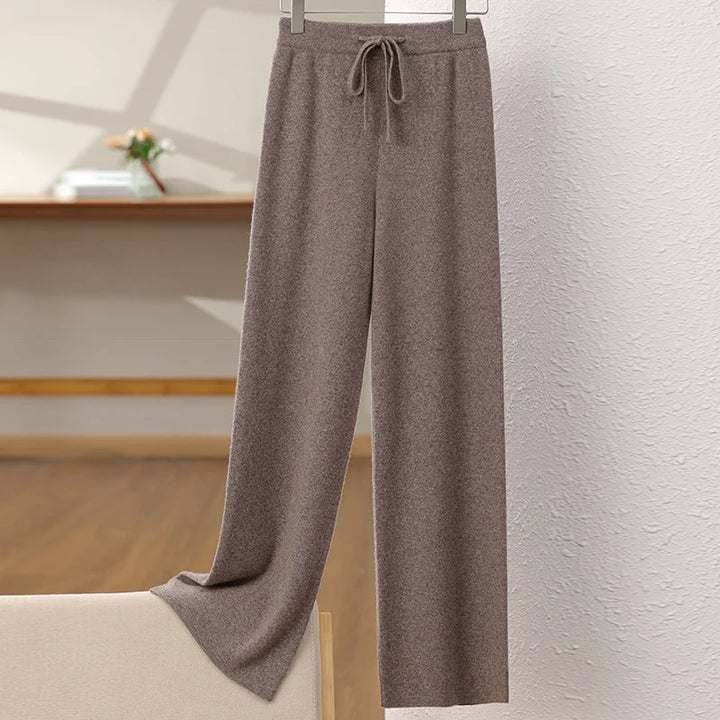 Merino Wool High Waisted Knit Trousers