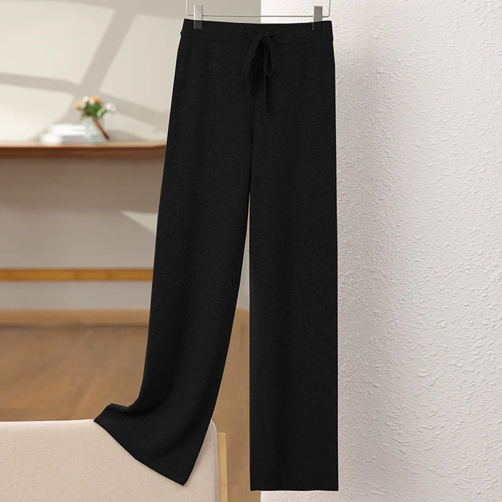 Merino Wool High Waisted Knit Trousers