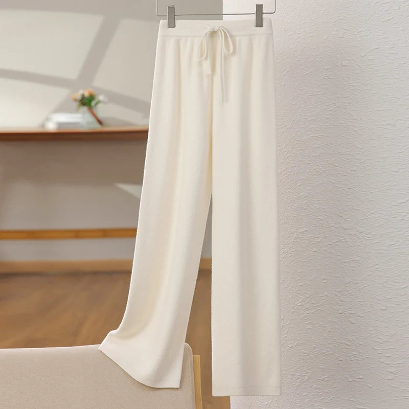 Merino Wool High Waisted Knit Trousers