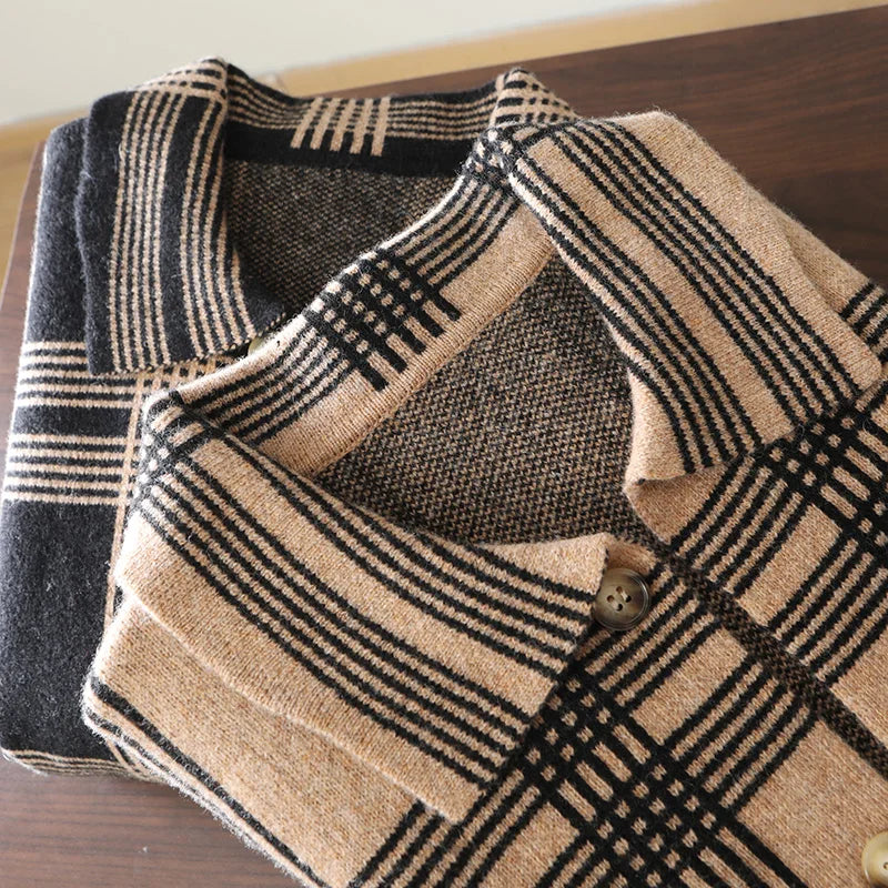 Merino Wool Lapel Collar Knit Cardigan