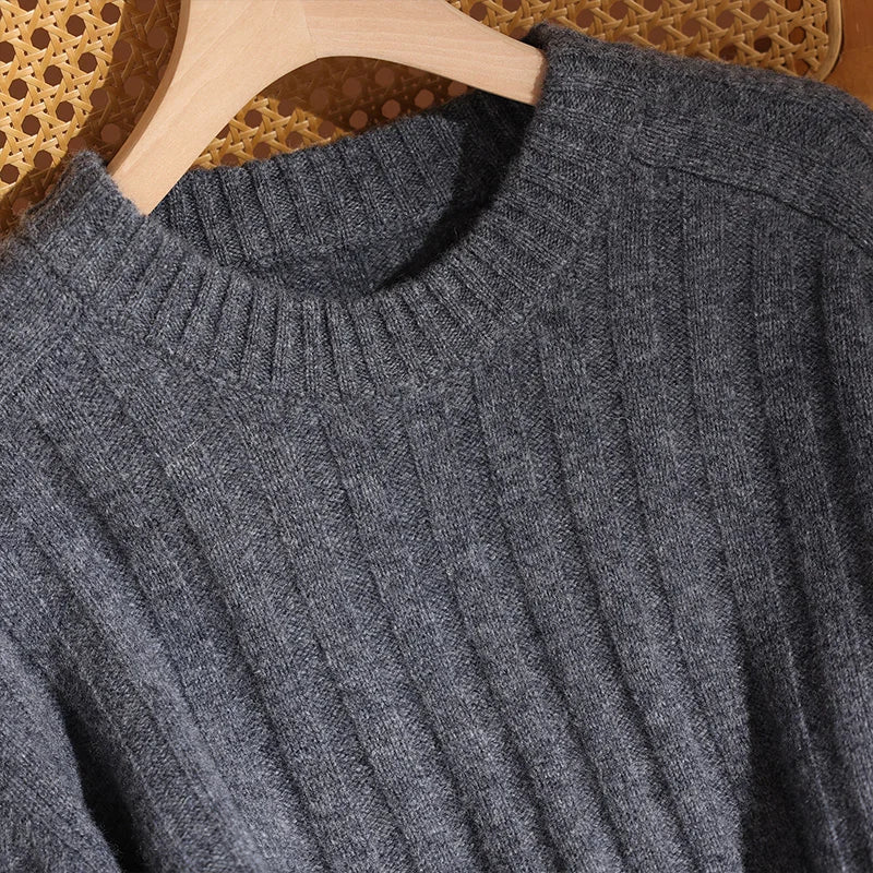 Merino Wool O-Neck Cable Knit Set