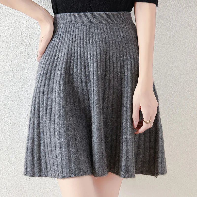 Merino Wool Pleated Midi Skirt