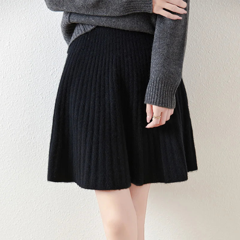 Merino Wool Pleated Midi Skirt