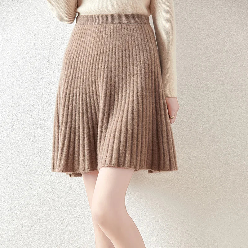 Merino Wool Pleated Midi Skirt