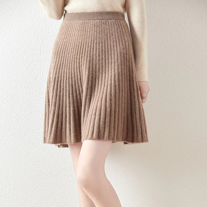 Merino Wool Pleated Midi Skirt
