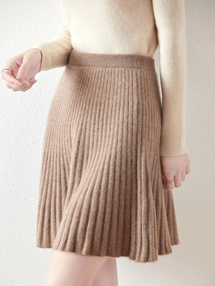 Merino Wool Pleated Midi Skirt