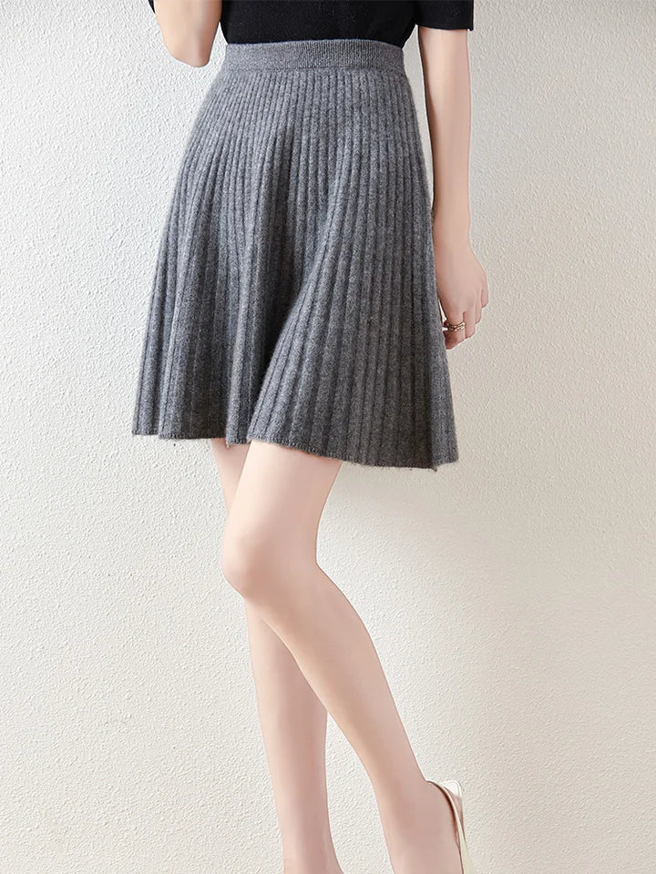 Merino Wool Pleated Midi Skirt