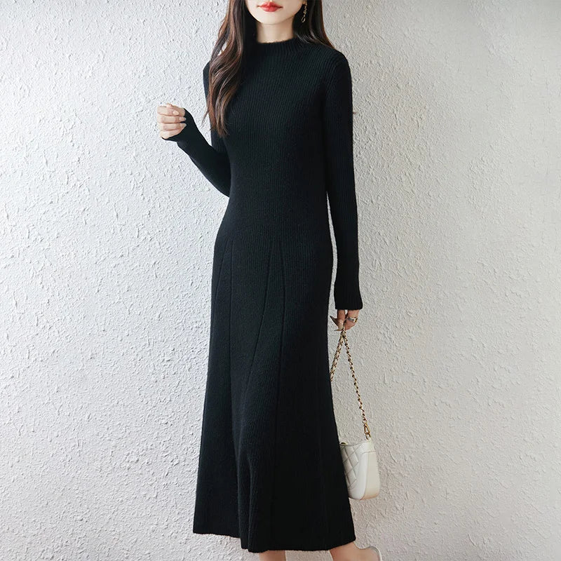  Merino Wool Ribbed Knit Dress