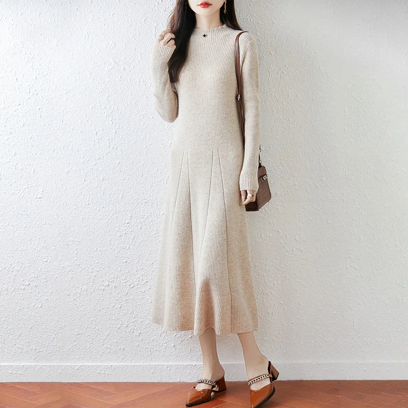  Merino Wool Ribbed Knit Dress