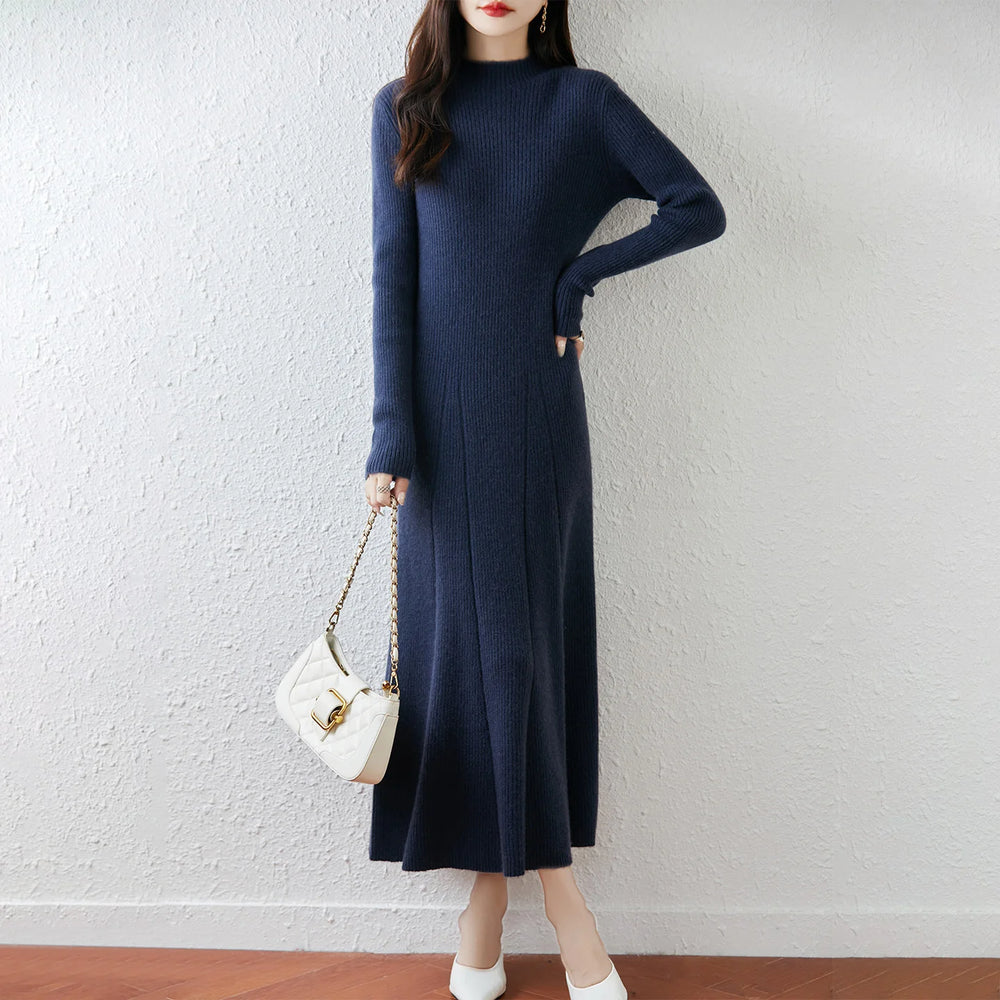  Merino Wool Ribbed Knit Dress