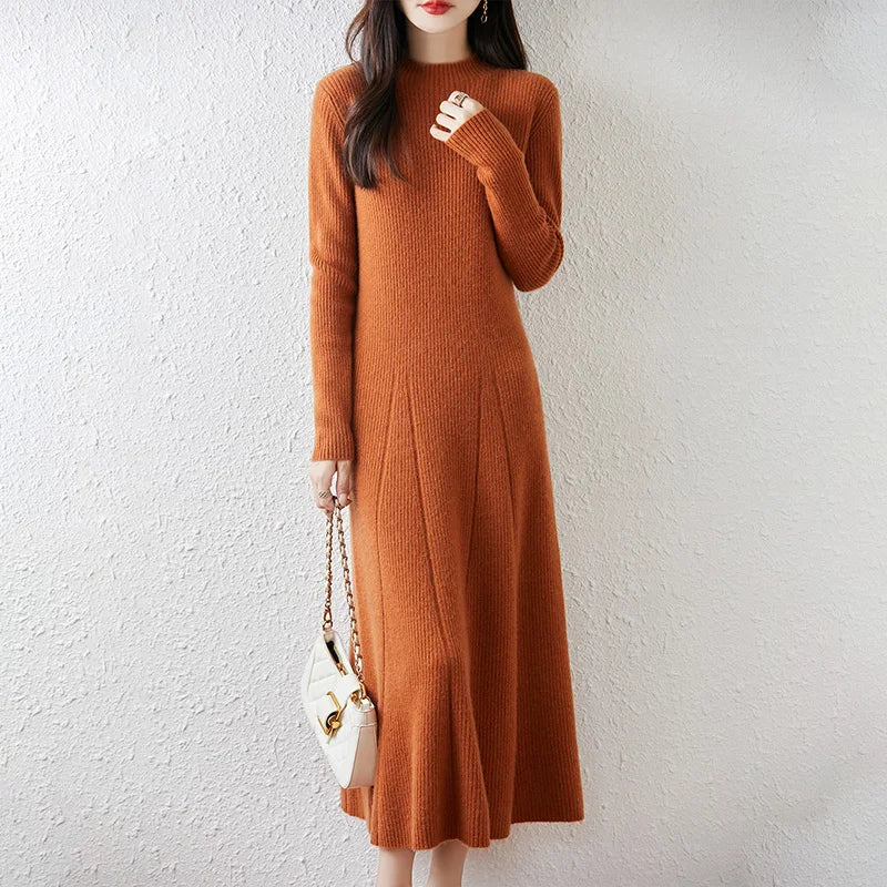  Merino Wool Ribbed Knit Dress