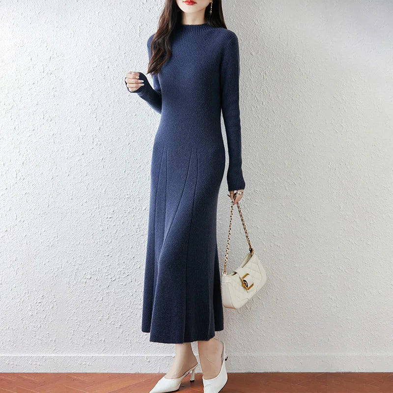  Merino Wool Ribbed Knit Dress